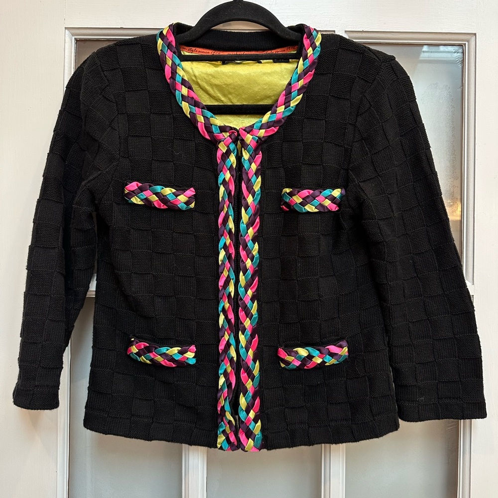 Michael Simon Braid Basketweave Cashmere Blend Cardigan Sweater Size PS Petite S
